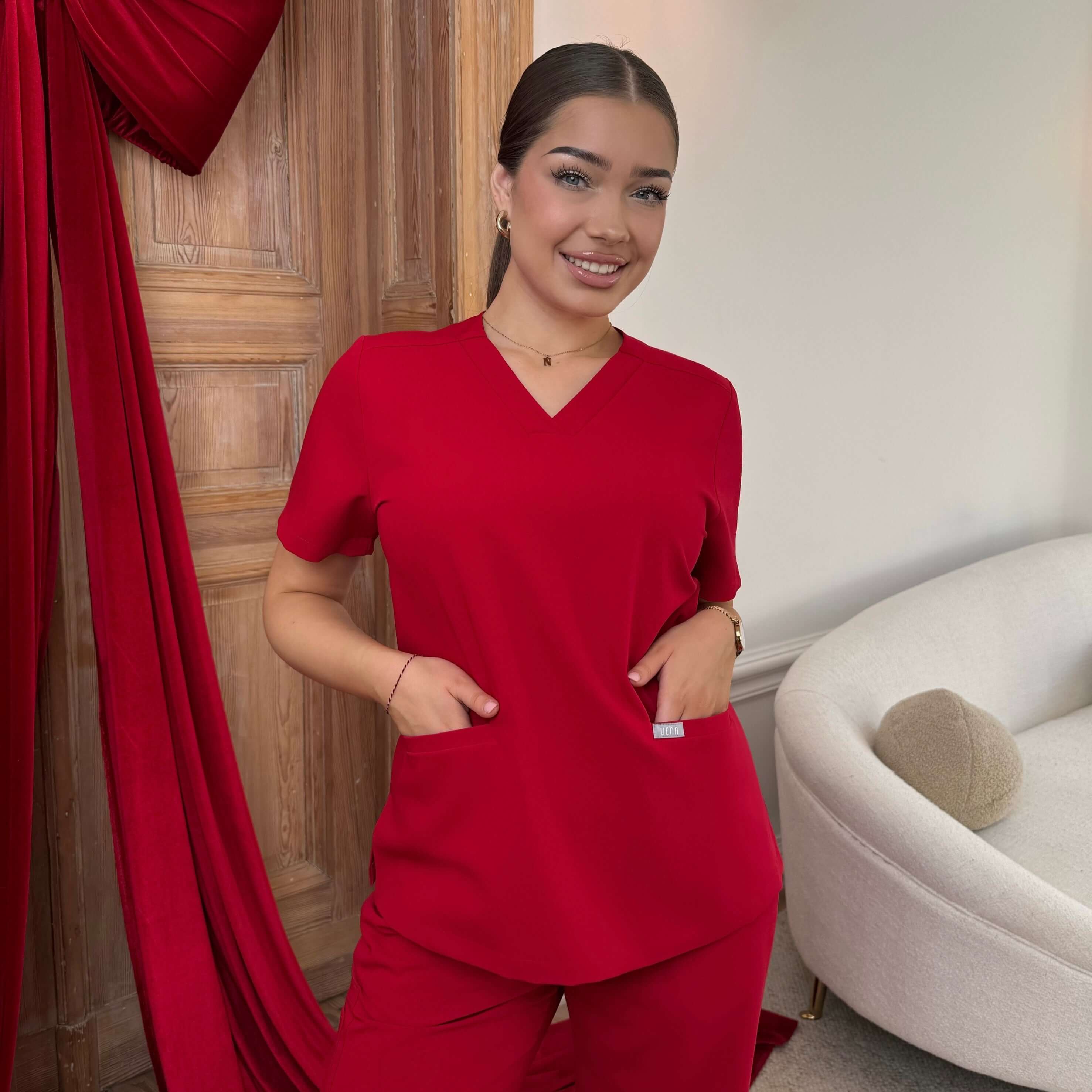 Bluza medyczna EMILY scrubs - RED CHERRY - Image 8