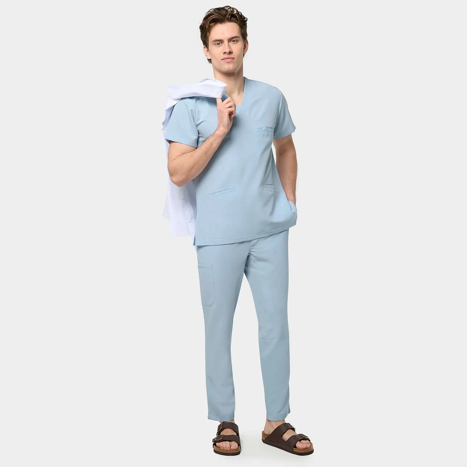 Bluza medyczna męska LOGAN - BABY BLUE - Image 3