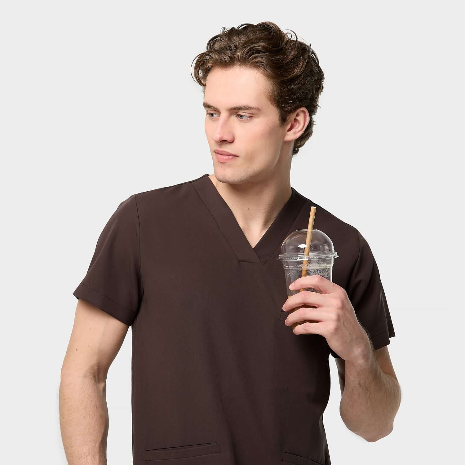 Bluza medyczna męska LOGAN - DARK CHOCOLATE - Image 4