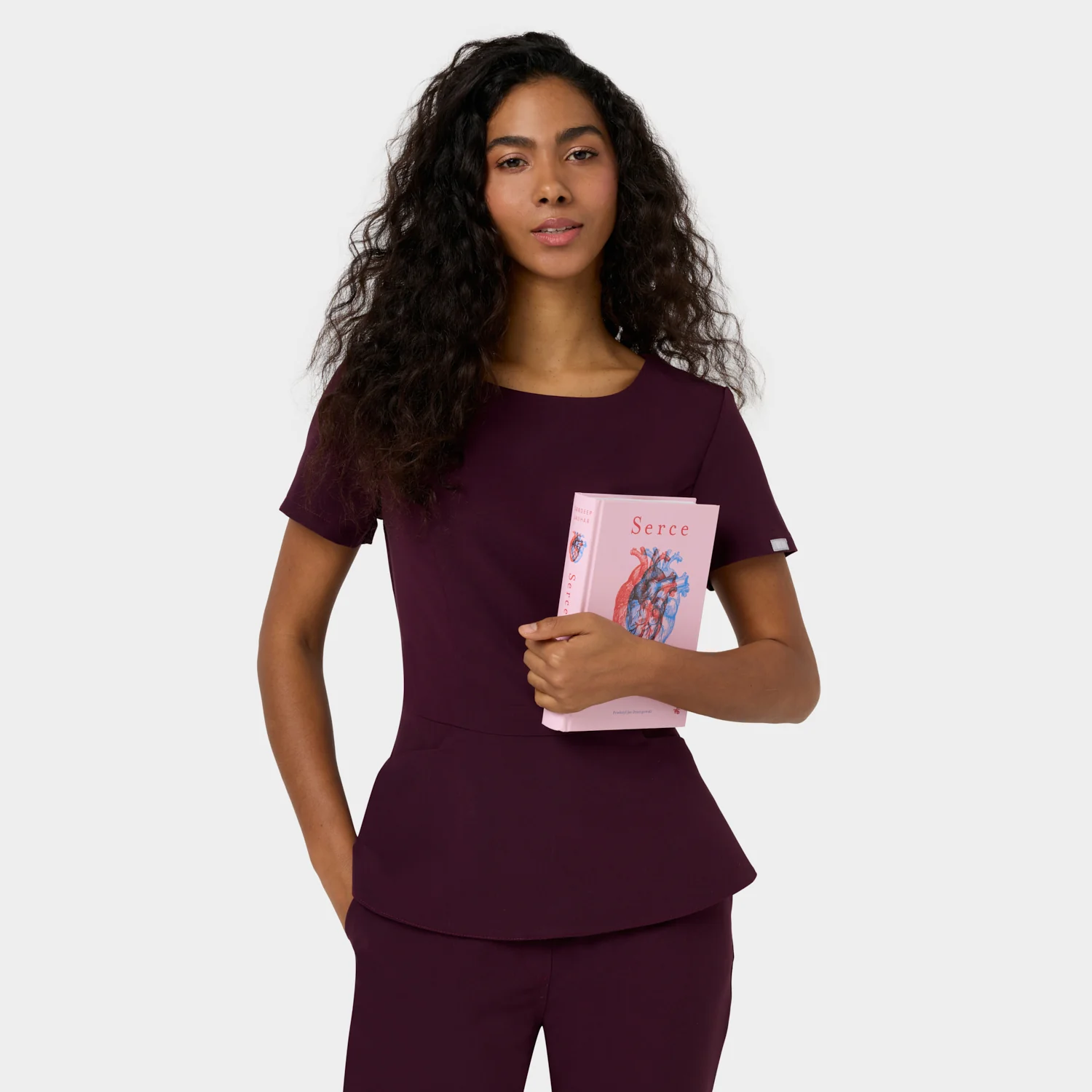 Bluza medyczna z baskinką KIM - BURGUNDY - Image 5