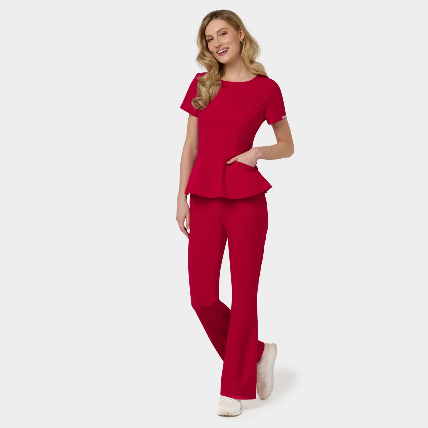 Bluza medyczna z baskinką KIM - RED CHERRY