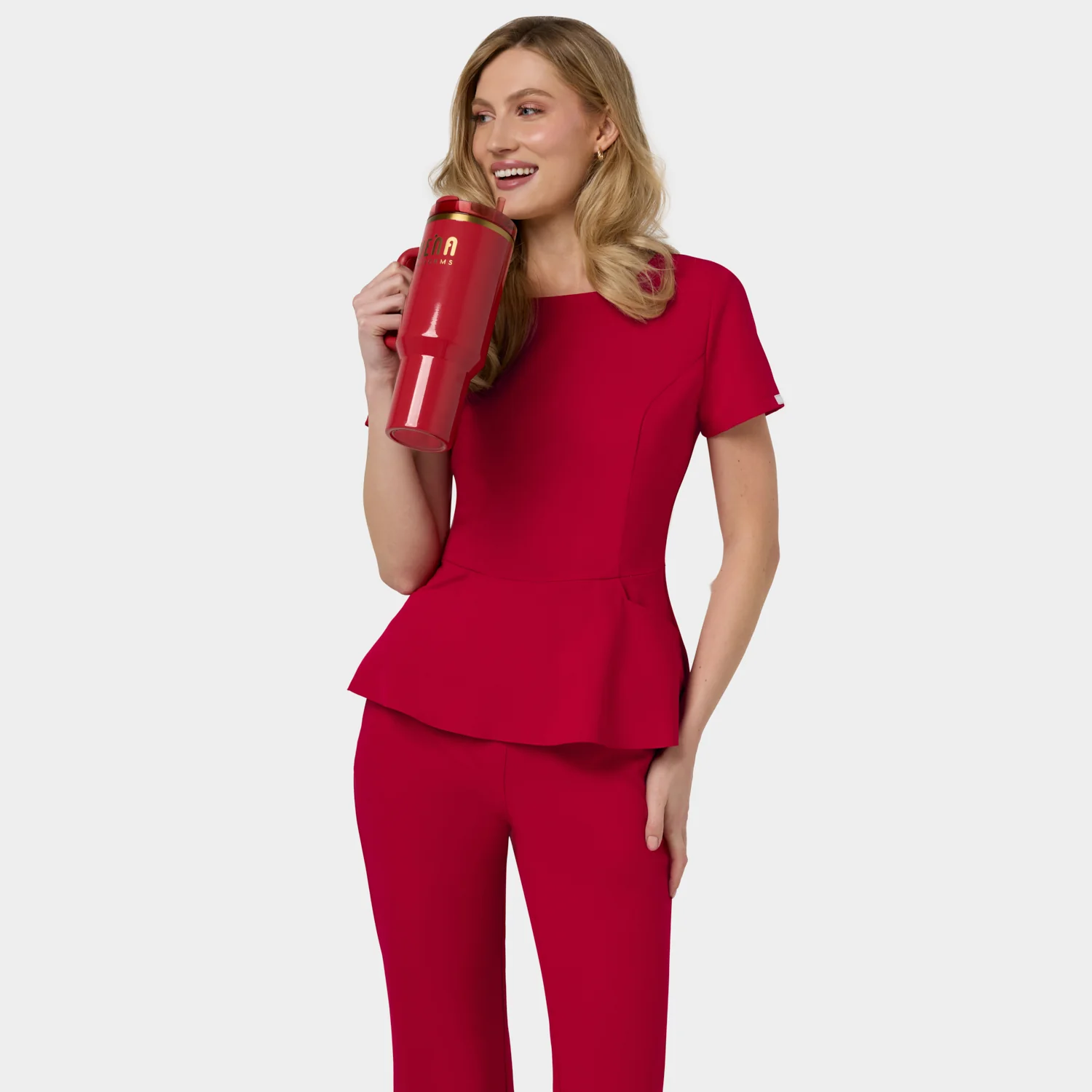 Bluza medyczna z baskinką KIM - RED CHERRY - Image 5