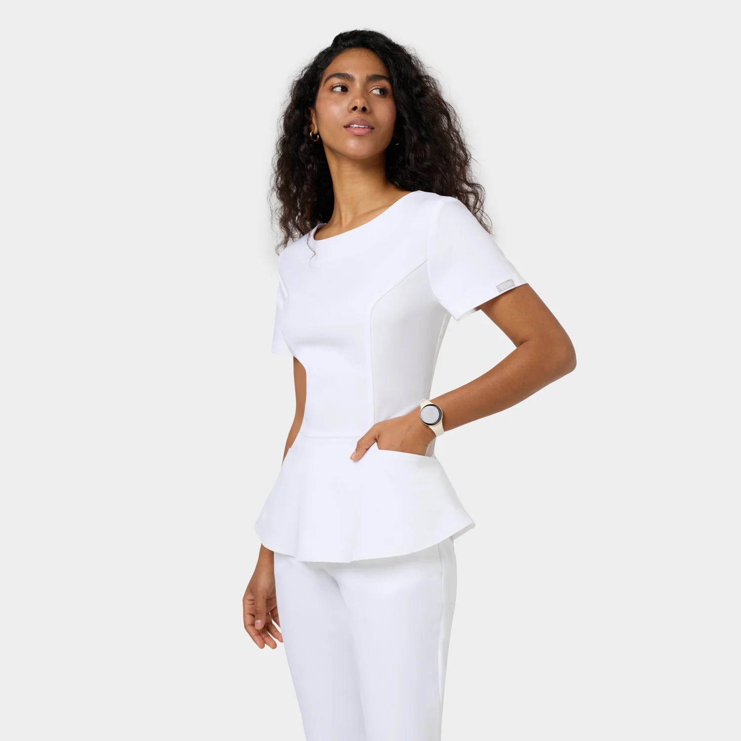 Bluza medyczna z baskinką KIM - WHITE - Image 3