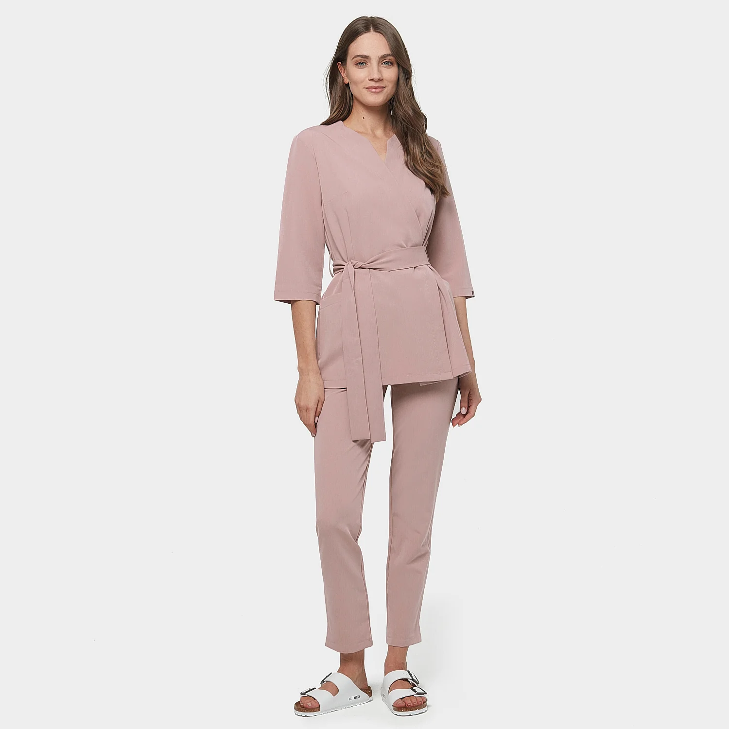 Fartuszek medyczny SOPHIA rękawy 3/4 - DUSTY PINK - Image 6