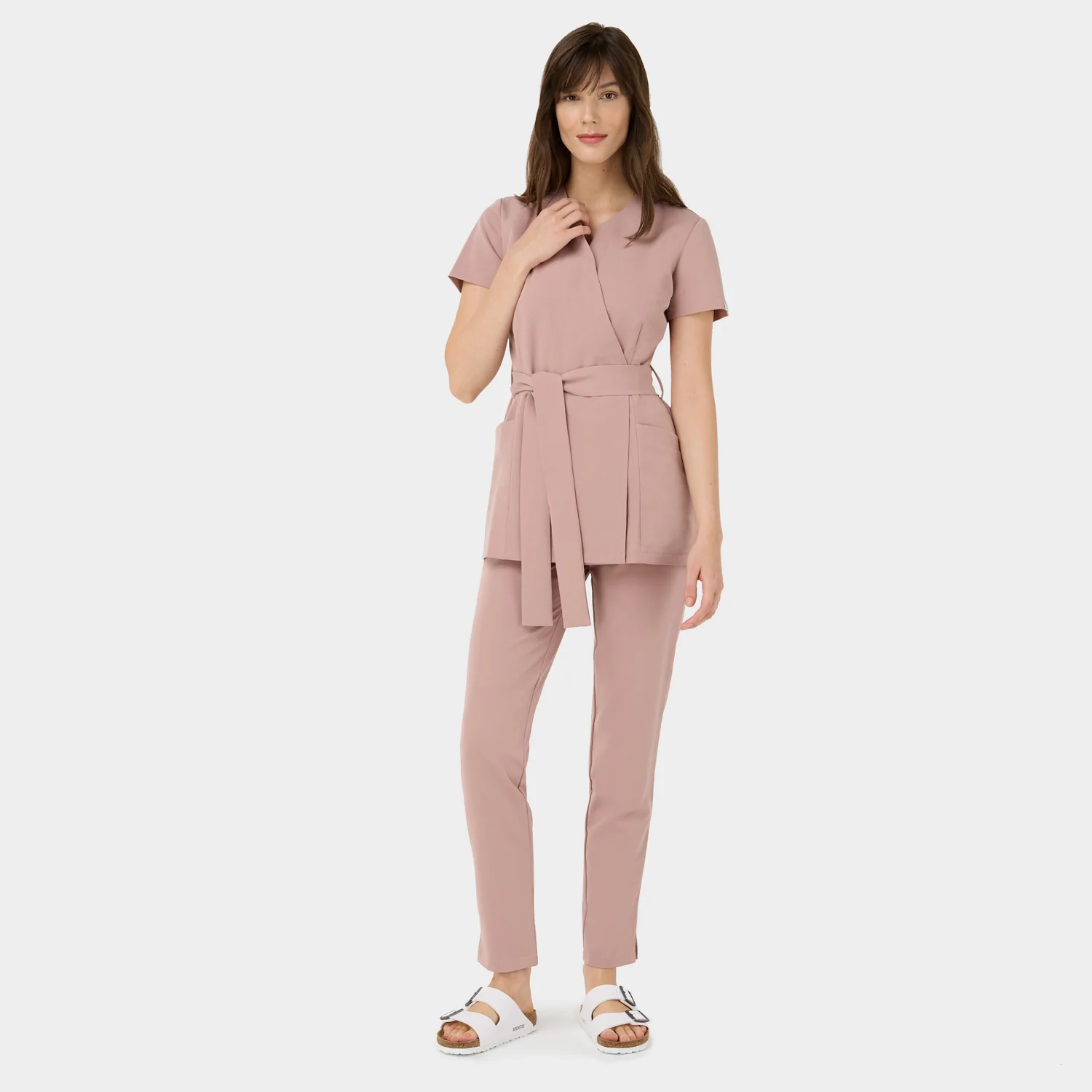 Fartuszek medyczny wiązany SOPHIA - DUSTY PINK - Image 8